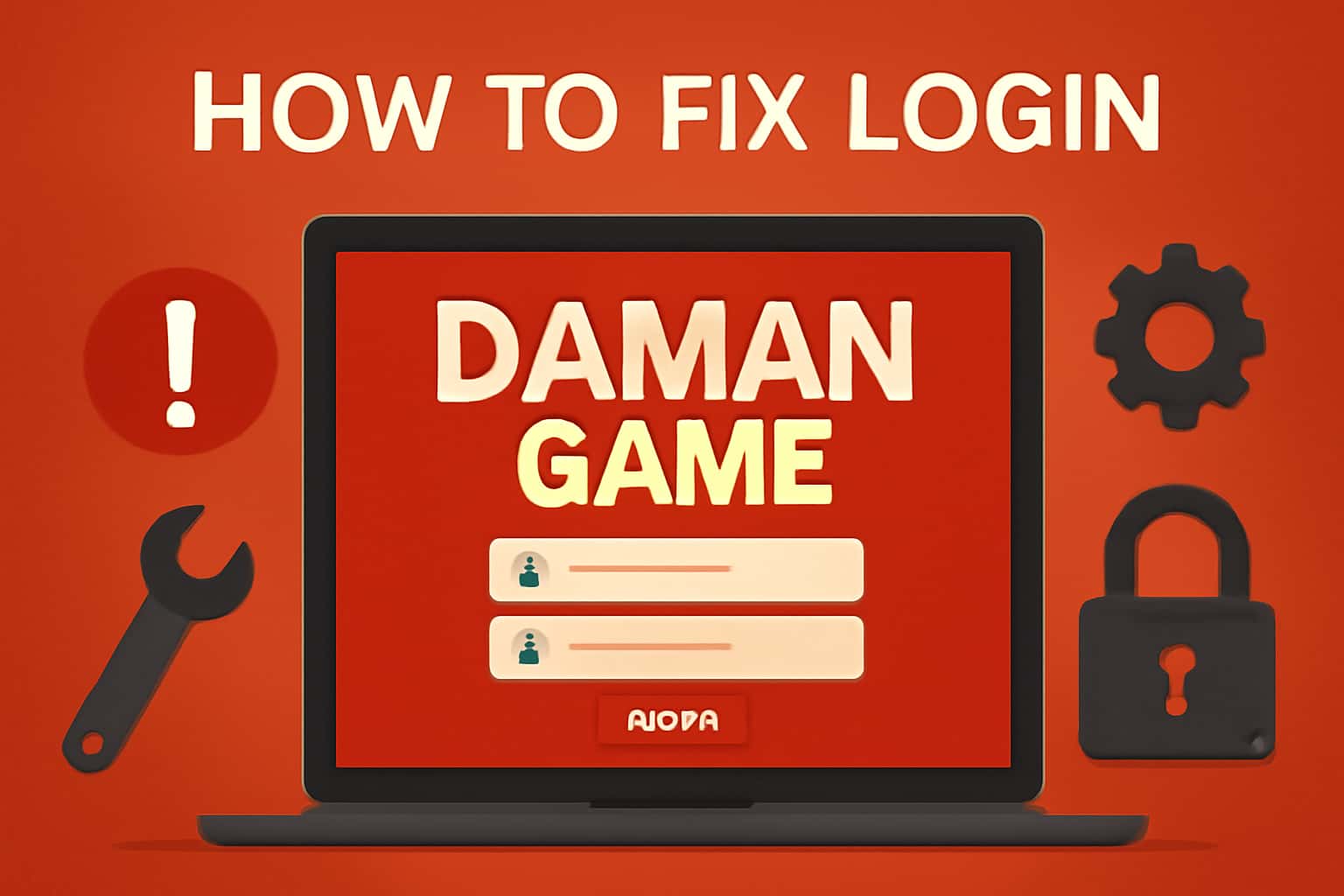 An informational scene illustrating login issues for Daman Game with the title 'Daman Game'.