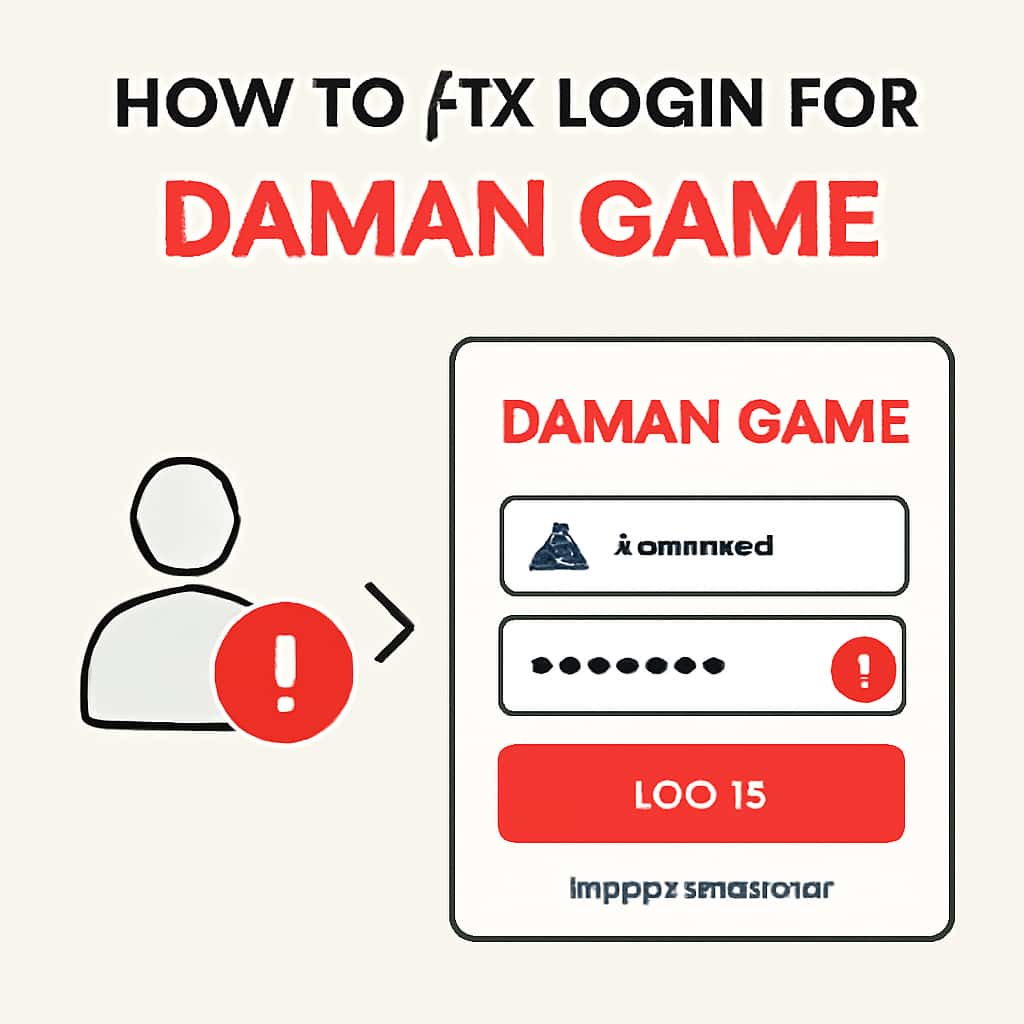 An educational diagram explaining steps to troubleshoot login for Daman Game.